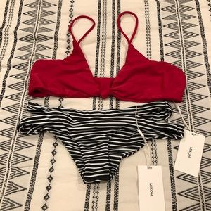 Kaloko knotted bikini top & stripped b/w bottom